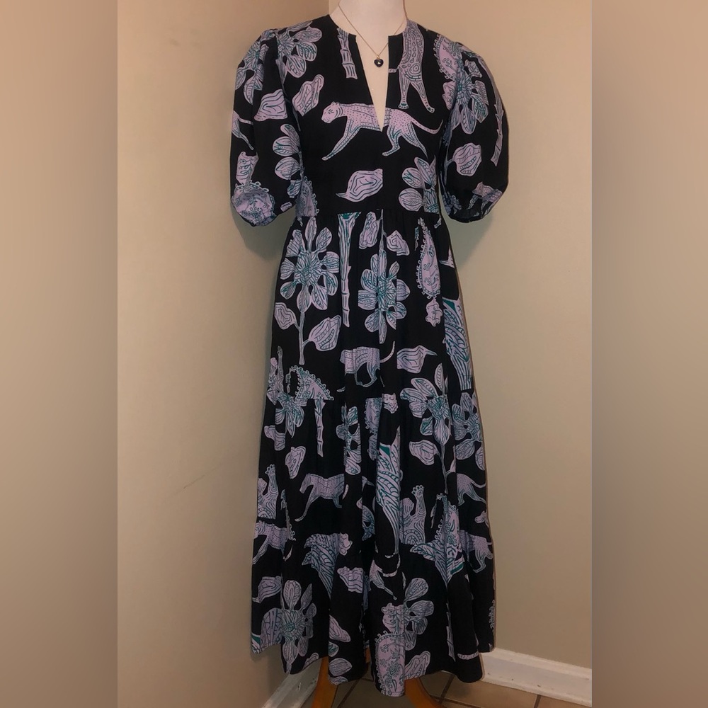 Oliphant Puff Sleeve Lamu Black Maxi Dress,Size-XS(P2P approx-17.25”-17.5”)